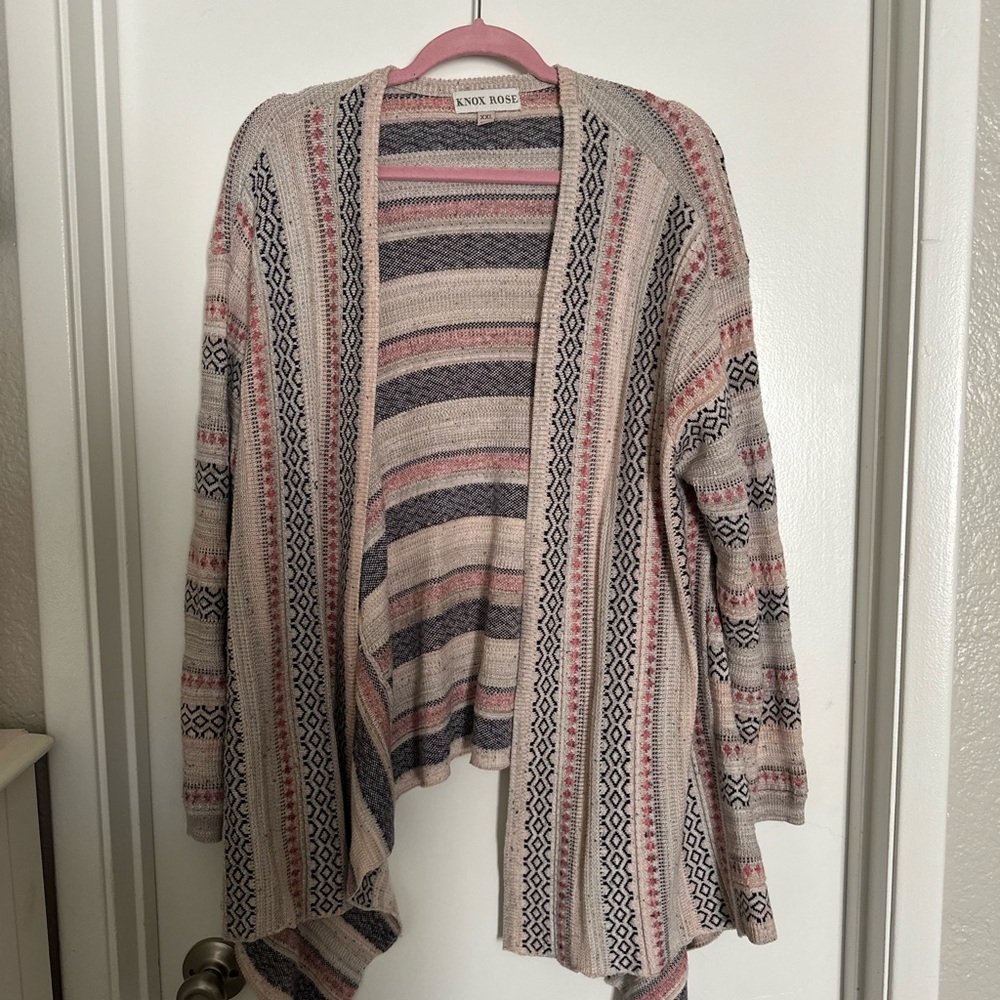Knox Rose Pink and Gray Open-Front Cardigan Sweater